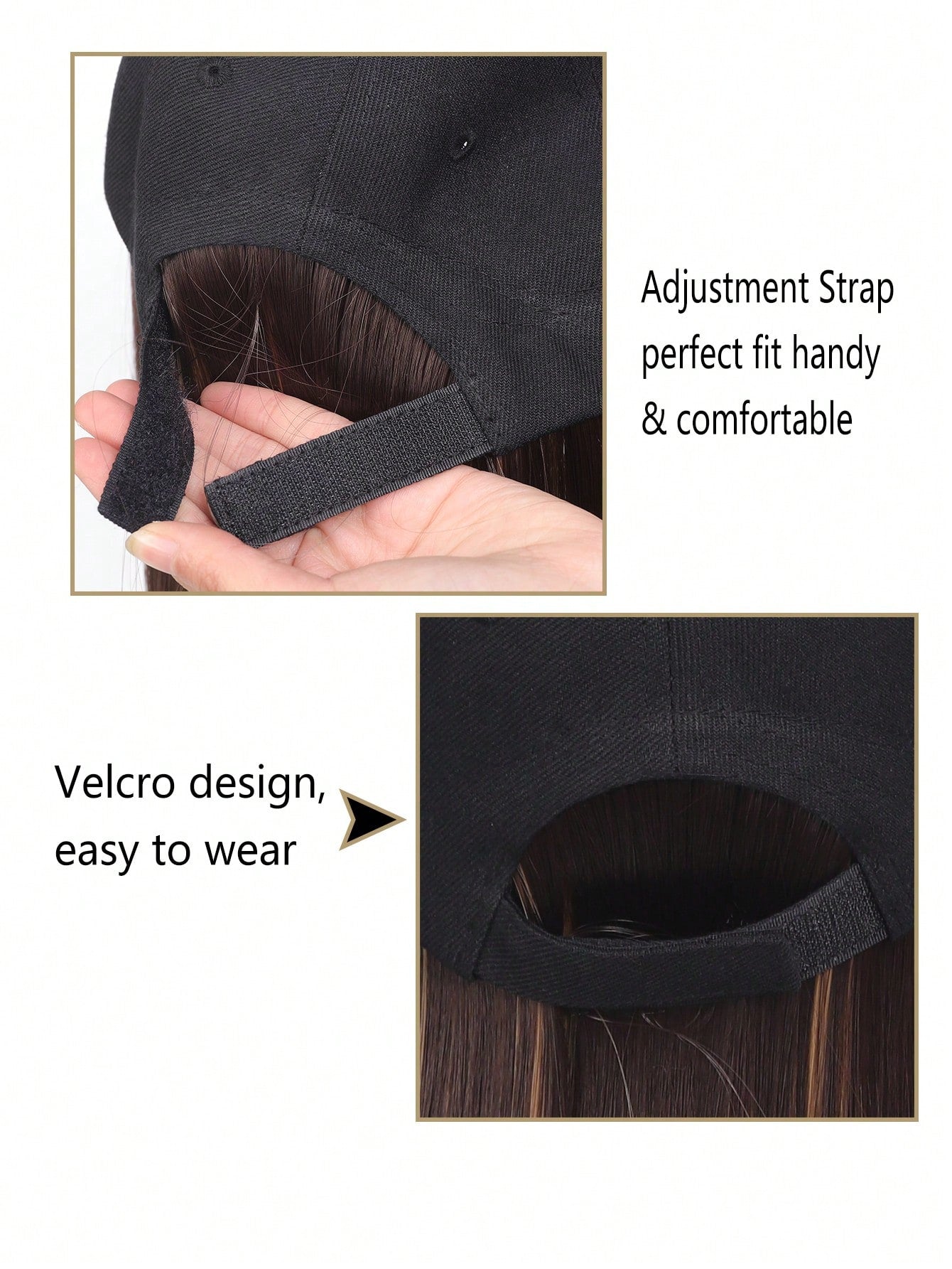 Baseball Cap With 16inch Straight Hair Extension Wig Hat For Medium/Long Straight Hair, Brown