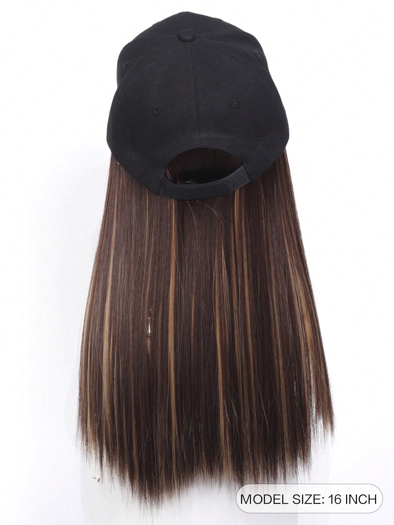 Baseball Cap With 16inch Straight Hair Extension Wig Hat For Medium/Long Straight Hair, Brown