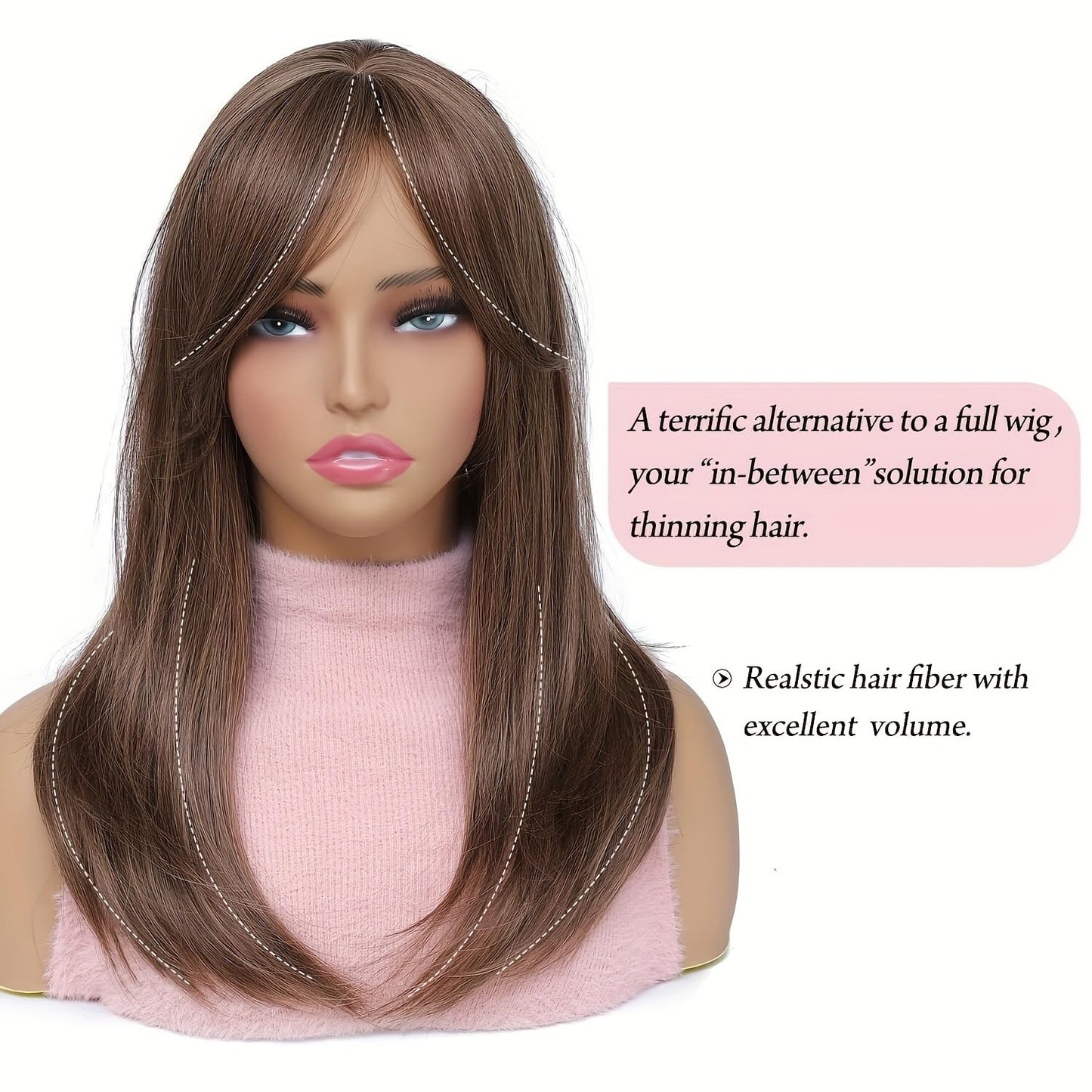 18 inch Hair Toppers for Women with Thinning Hair Straight Hair Topper Synthetic Wig Clip In Hair Topper 6.5"x6.5" large Base with Bangs Hairpiece Light and Natural Hair Piece BrownZ