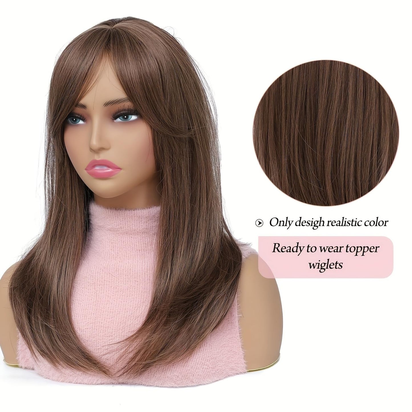 18 inch Hair Toppers for Women with Thinning Hair Straight Hair Topper Synthetic Wig Clip In Hair Topper 6.5"x6.5" large Base with Bangs Hairpiece Light and Natural Hair Piece BrownZ